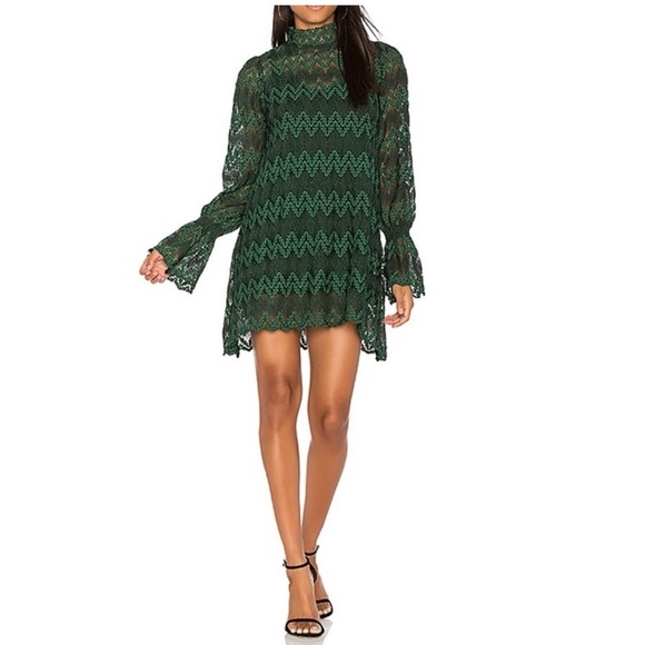 Free People Green Mock Neck Bishop Sleeve Dress - Picture 2 of 11